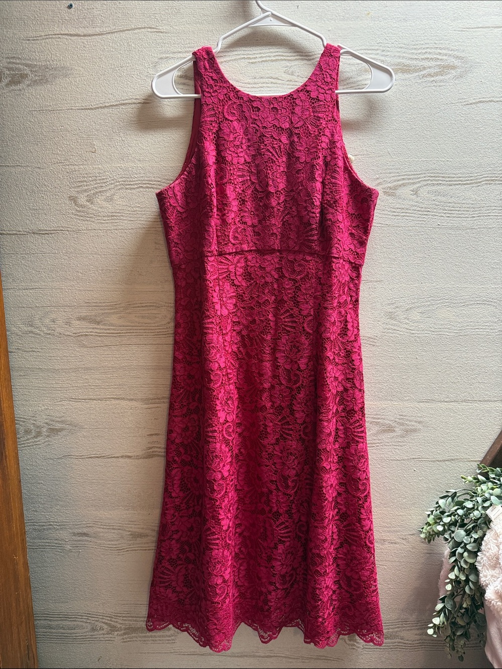 White House Black Market hot pink fuschia floral lace sleeveless midi dress sz 6